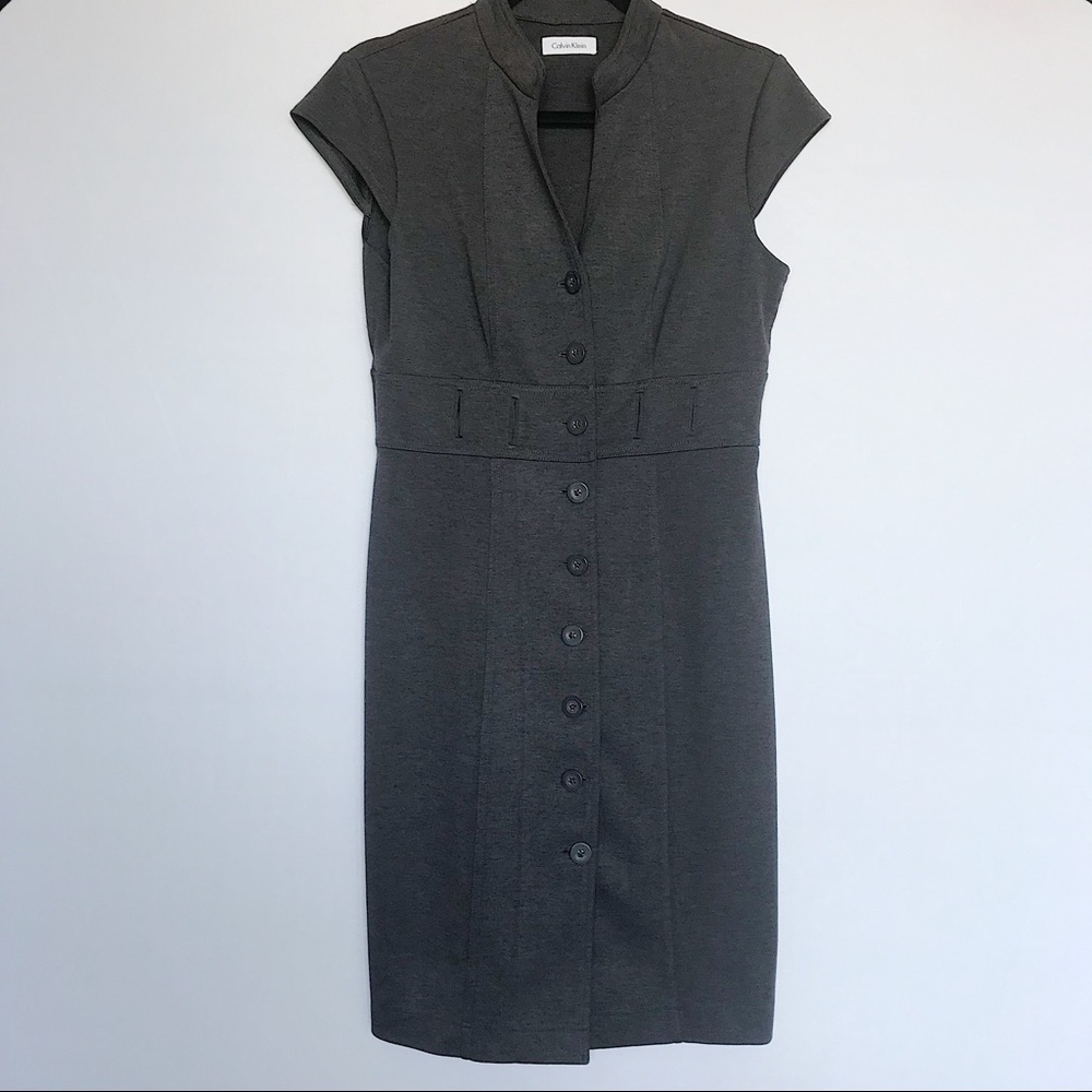 Calvin Klein Short Sleeve Gray Button Up Dress Women’s Size Small Office Siren